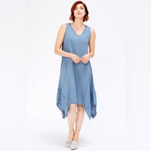 XCVI Mindset Reagan Asymmetric Dress In Blue 100% Linen Size Small Lagenlook